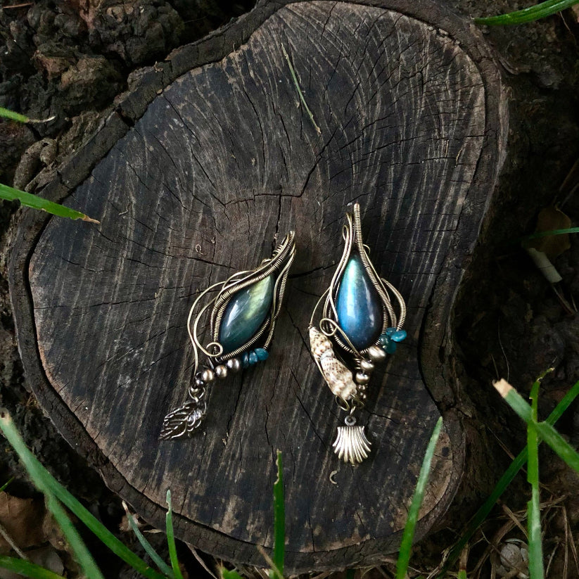 Ocean Forest Series Handmade Metal Wrap Labradorite Necklace macrame