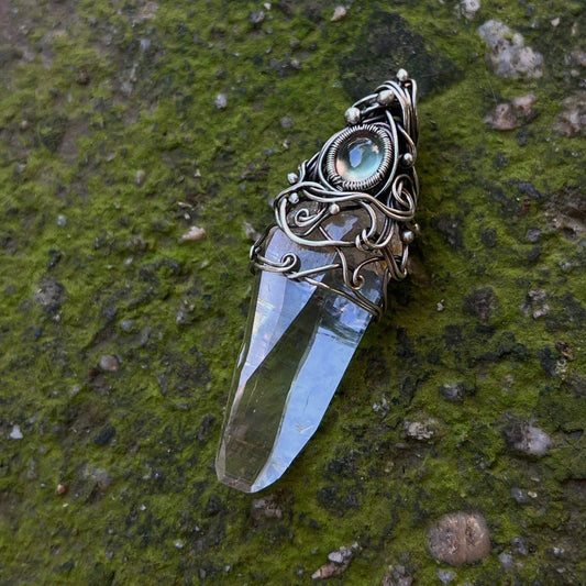 Tibetan Energy Protection Crystal Custom Wire-Wrapped Pendant
