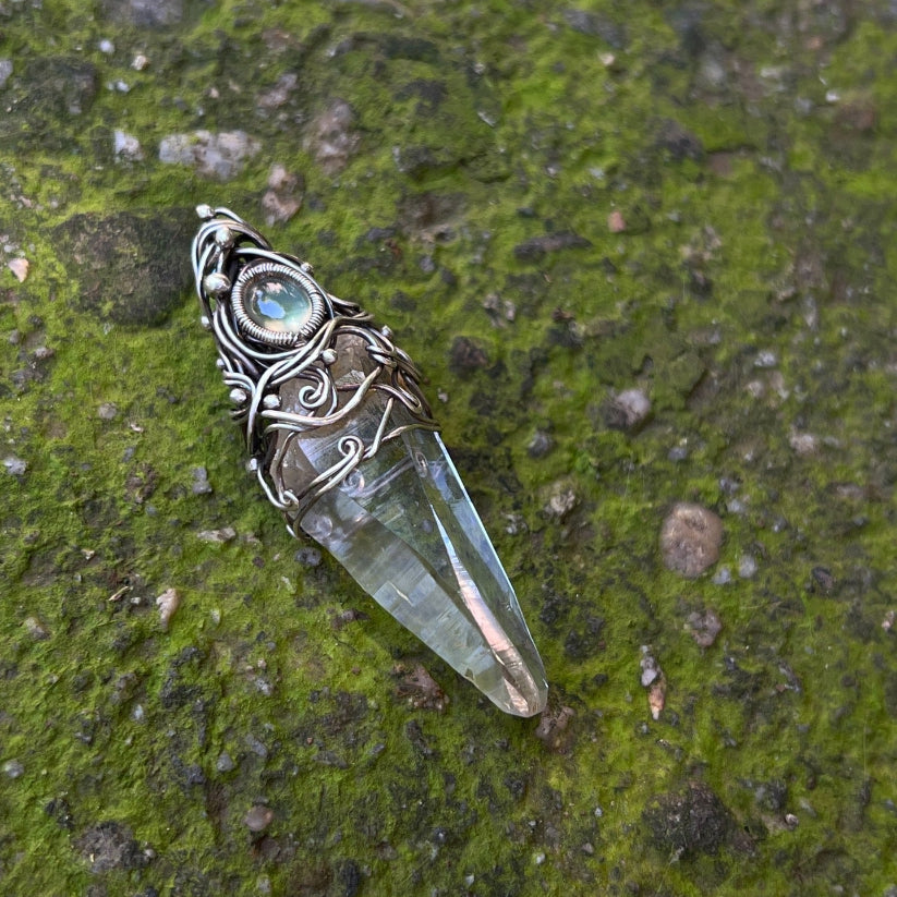Tibetan Energy Protection Crystal Custom Wire-Wrapped Pendant