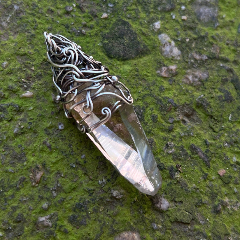 Tibetan Energy Protection Crystal Custom Wire-Wrapped Pendant