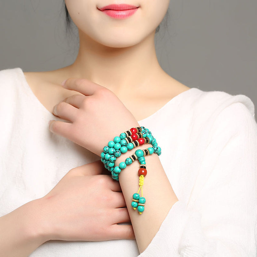 Collar de 108 cuentas de mala turquesa curativas 