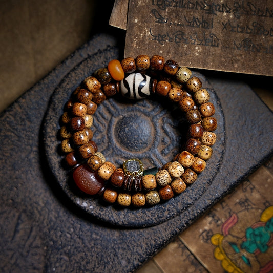 Star and Moon Bodhi Seed Prayer Bead Bracelet-Sacred Serenity & Cosmic Harmony