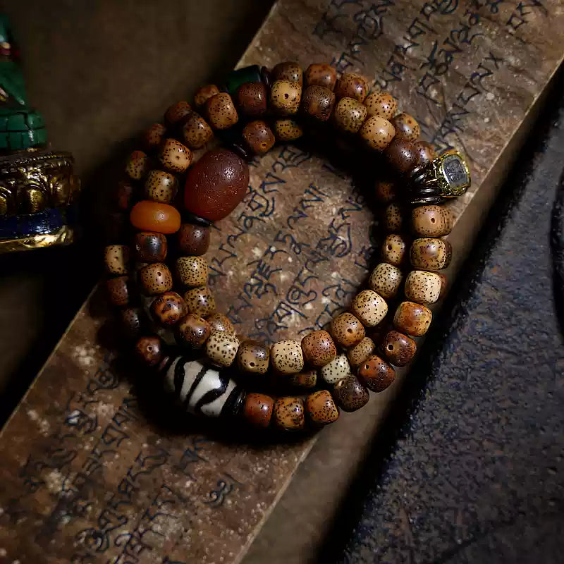 Pulsera de cuentas de oración con semillas de Bodhi de estrella y luna