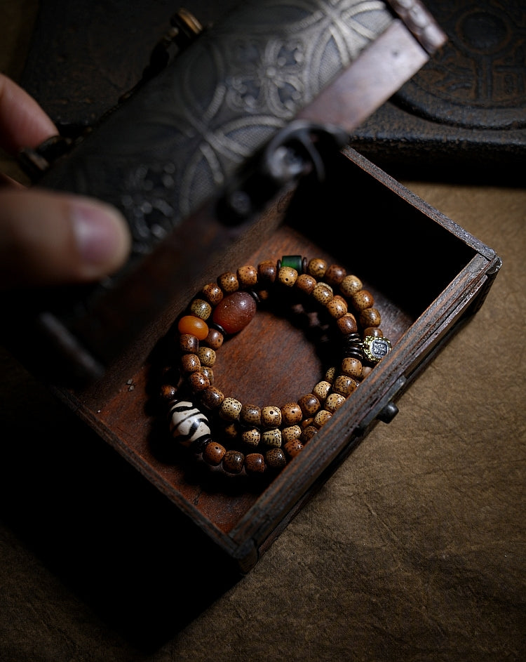 Pulsera de cuentas de oración con semillas de Bodhi de estrella y luna