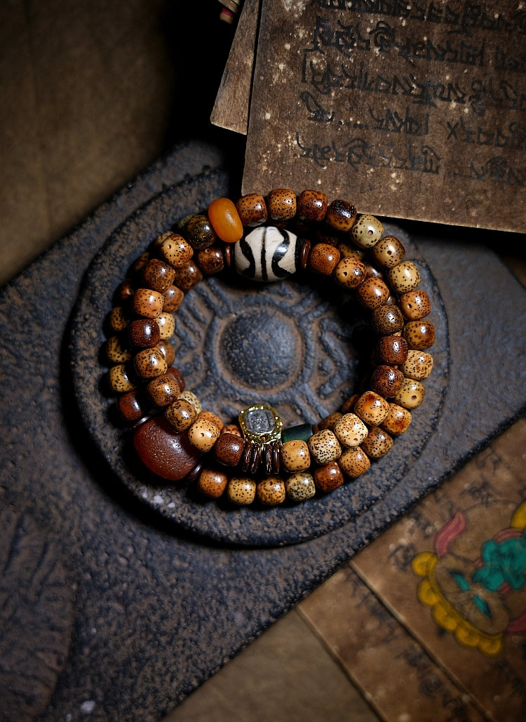 Pulsera de cuentas de oración con semillas de Bodhi de estrella y luna