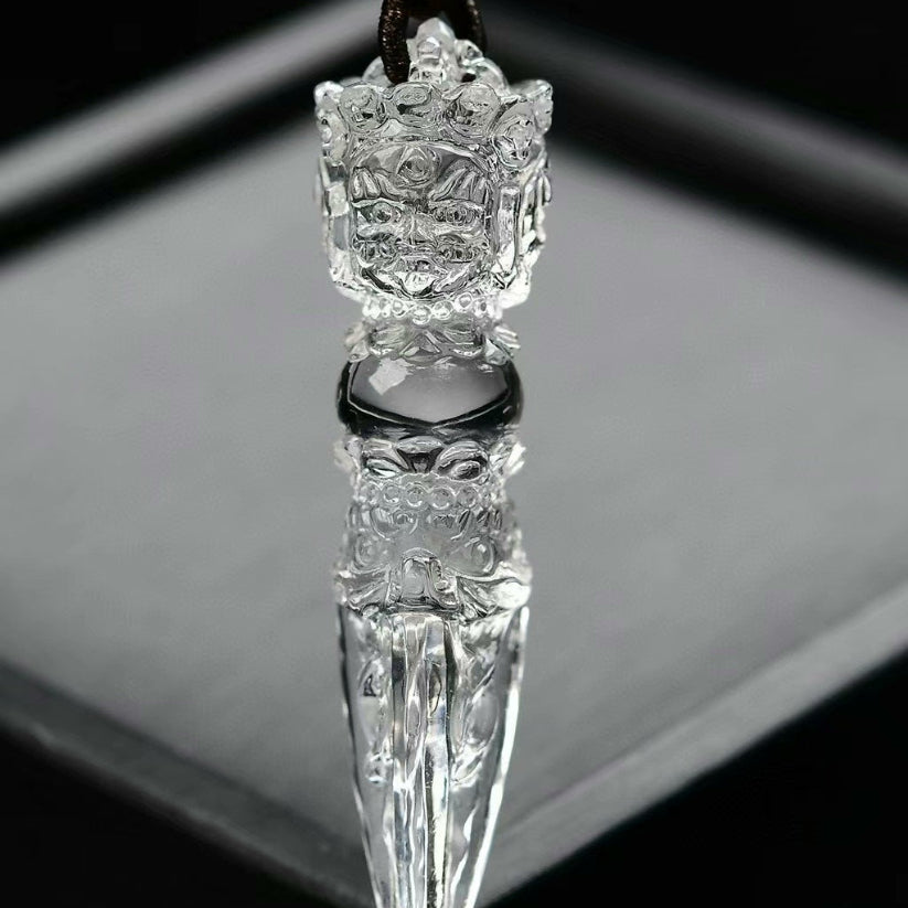 Natural White Quartz Vajra Pendant - Crystal Dhokra Amulet
