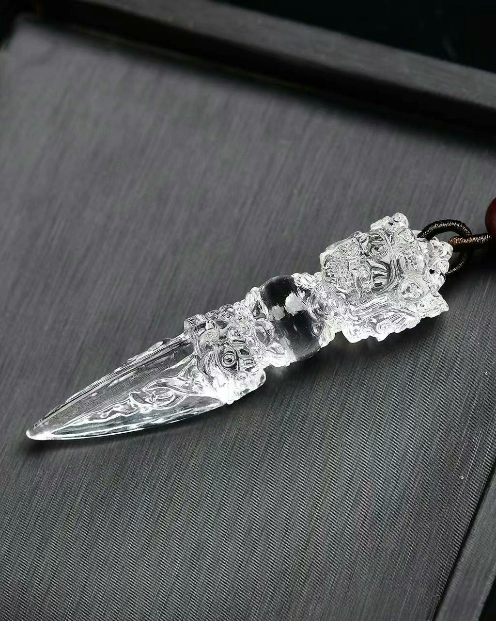 Natural White Quartz Vajra Pendant - Crystal Dhokra Amulet