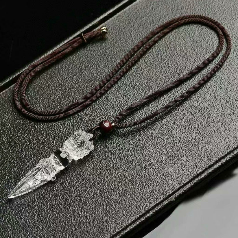 Natural White Quartz Vajra Pendant - Crystal Dhokra Amulet
