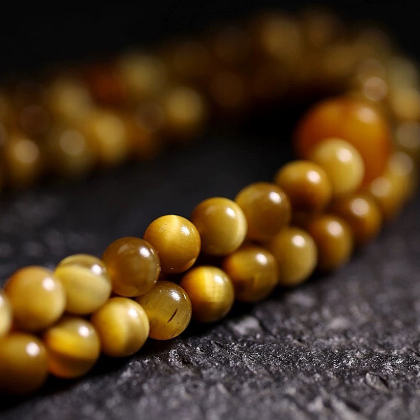 Tibetan Bring Wealth 108 Beads Tiger Eye Stone Amber Necklace