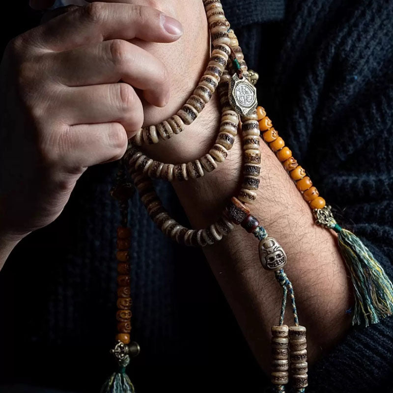 Himal Energy Prosperity 108 Buddhist Beads Yak Bone Necklace Natural Bracelet