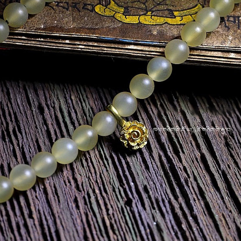 Guardian Yak Bone and Amber Blessing 108 Mala Beads Necklace