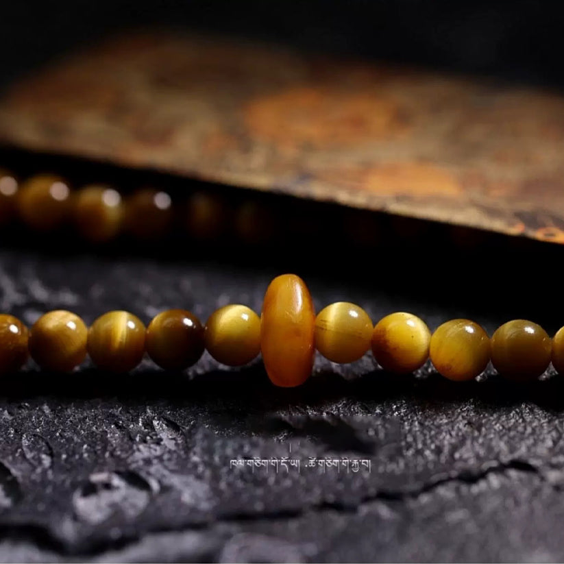 Tibetan Bring Wealth 108 Beads Tiger Eye Stone Amber Necklace