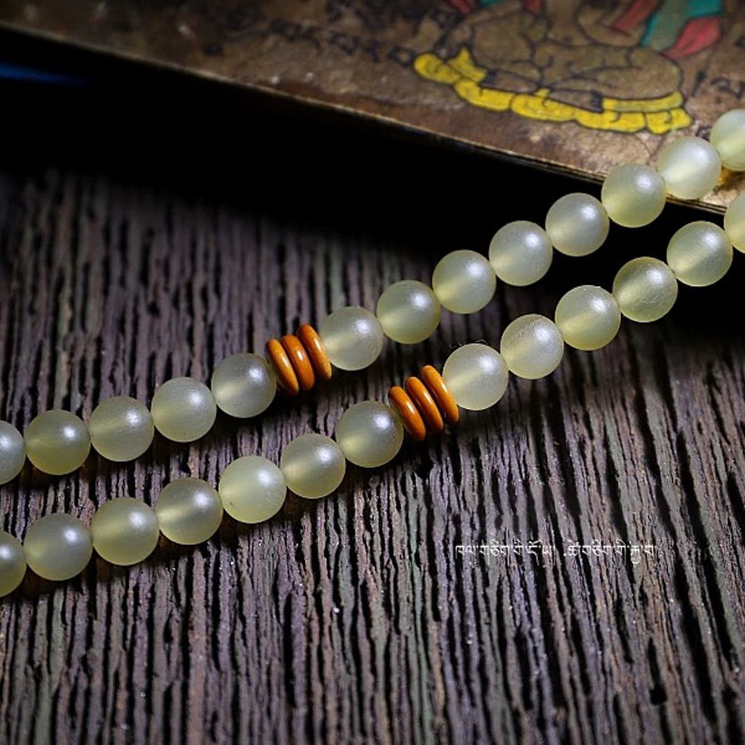 Guardian Yak Bone and Amber Blessing 108 Mala Beads Necklace