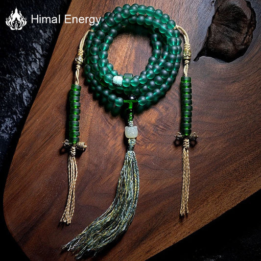 Himal Energy Tibetan Wealth Mala Necklace Natural Green Colored Glaze Bracelet