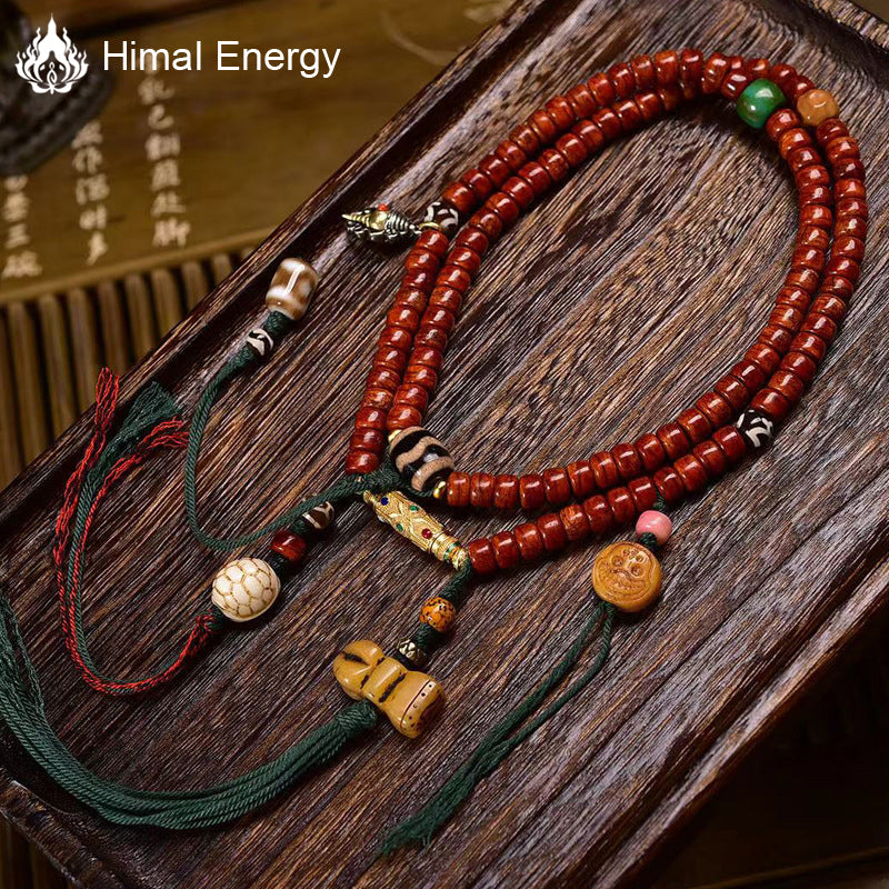 Guardian Bodhi Agate Yak bone 108 Mala Beads Necklace
