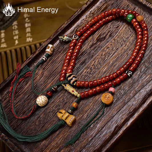 Guardian Bodhi Agate Yak bone 108 Mala Beads Necklace