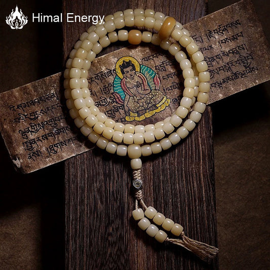 Himal Energy Tibetan Prosperity Mala Necklace Natural White Jade Bracelet