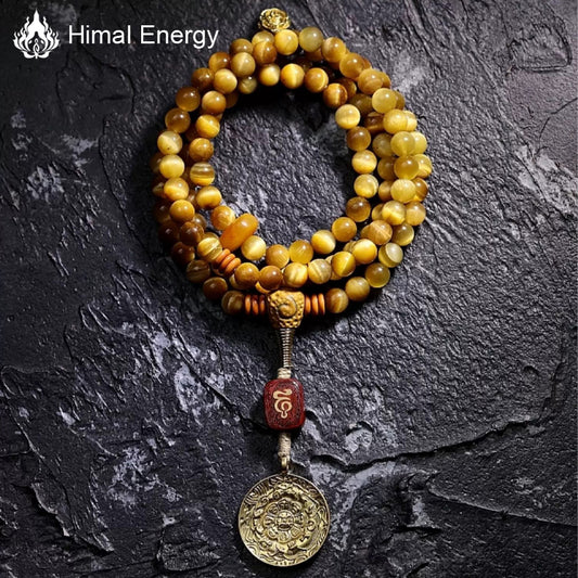 Tibetan Bring Wealth 108 Beads Tiger Eye Stone Amber Necklace