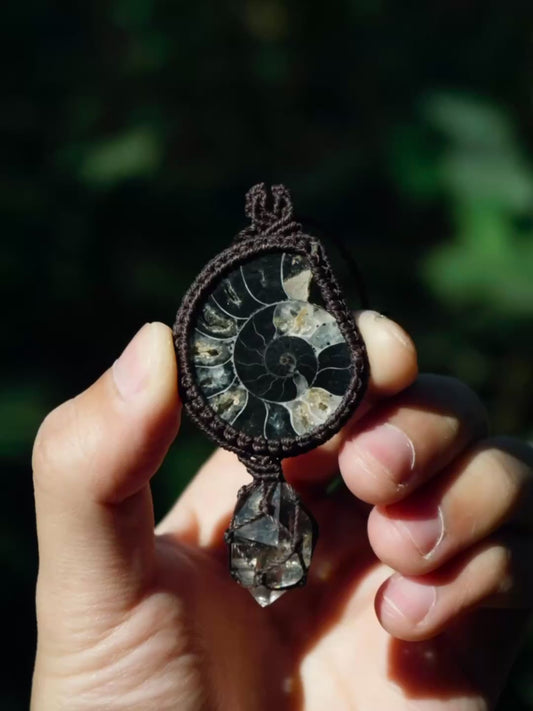 Macrame Ammonite｜Shining Pendant Handmade Braided Rope